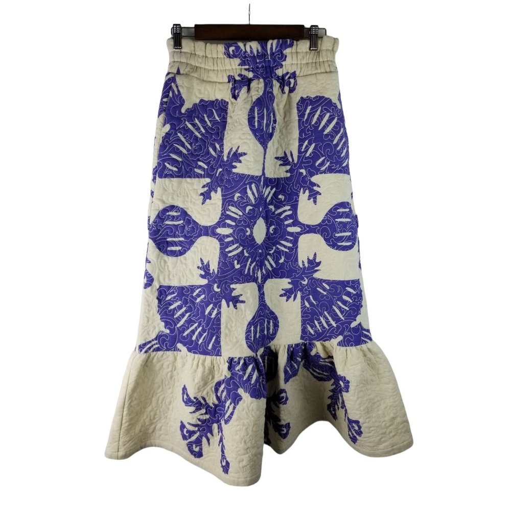 Sea New York Henrietta Quilted Long Skirt Women's Ivory Blue Used